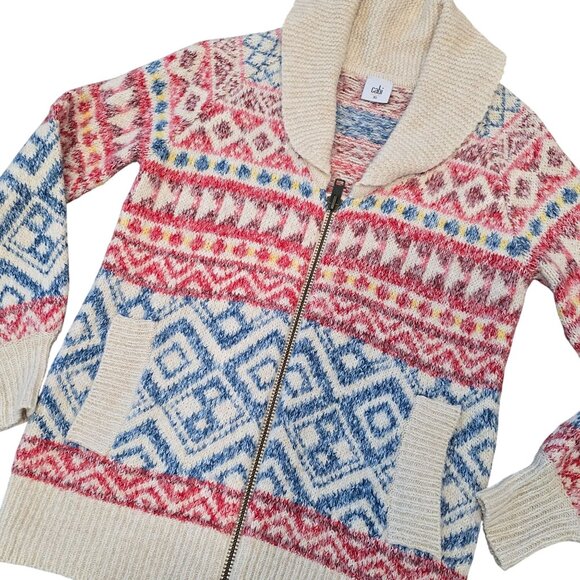 Cabi highlands Womens XS Multicolor Fair Isle Knit Sweater Shawl Collar & Zipper - Picture 6 of 7